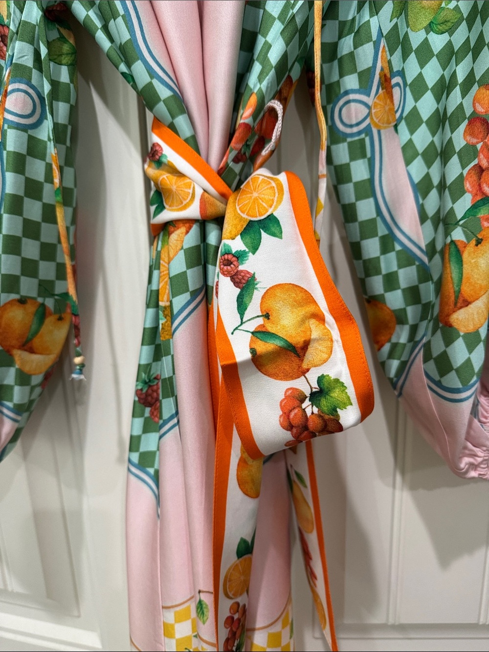 ANTONIO MELANI White dress with Green and Pink Trim, - Picture 4 of 6